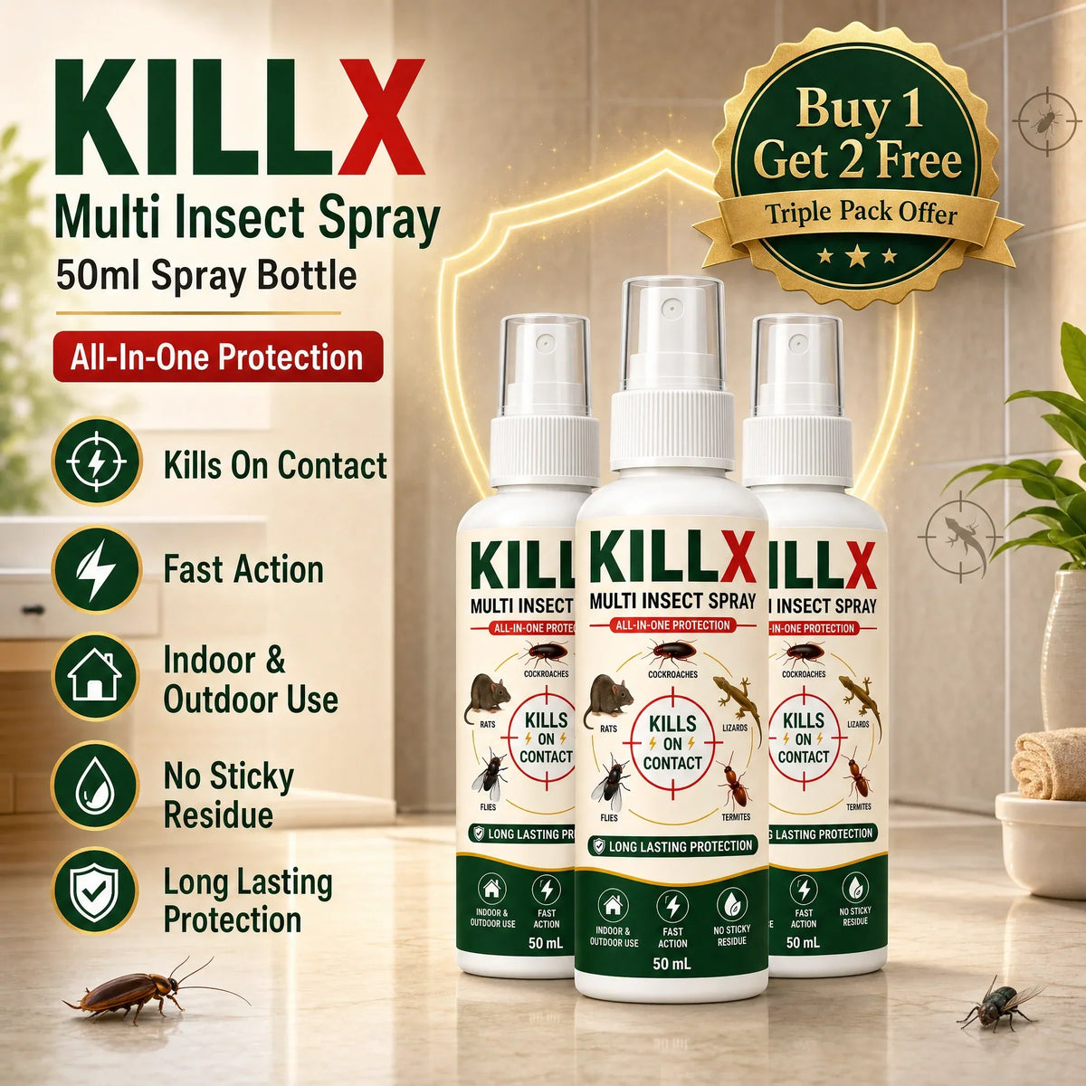 🦟 KILLX Multi-Insect Spray | Fast-Acting Pest Protection | Buy 1 Get 2 FREE